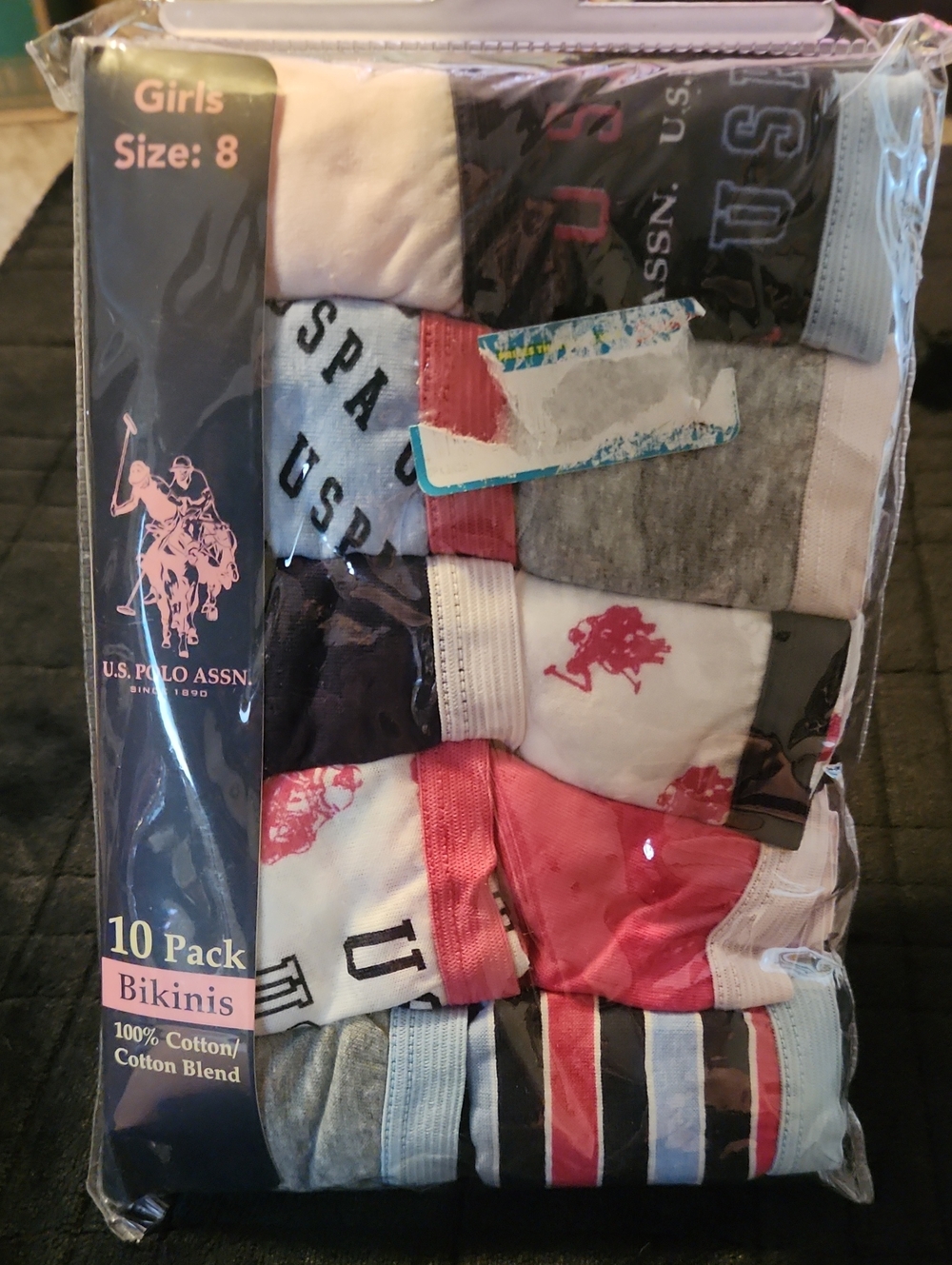 U.S. Polo Assn. Girls 10-Pack Cotton Bikini Briefs - Pink, White, Gray, Navy